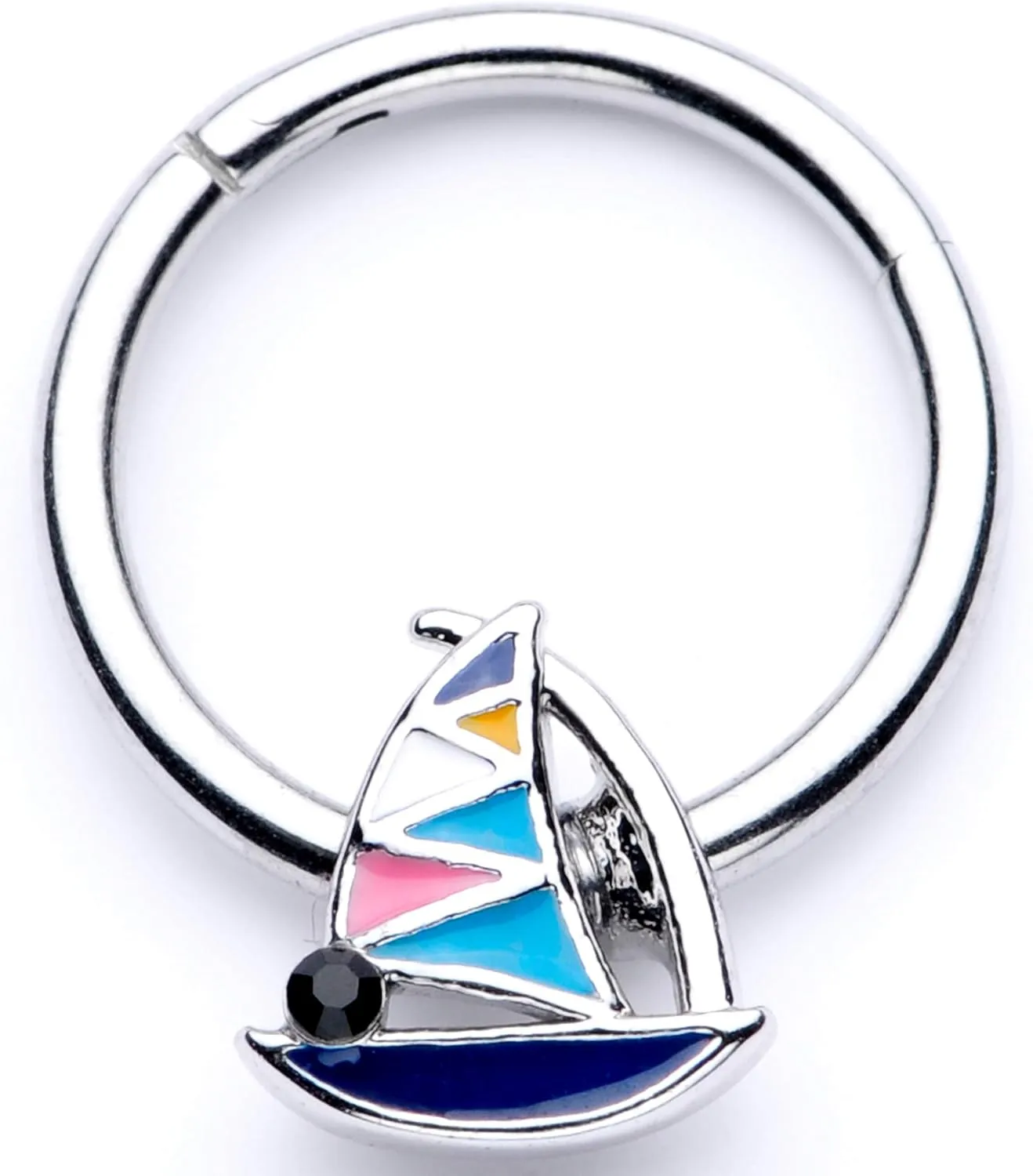 Body Candy 16G Steel Hinged Segment Ring Seamless Cartilage Nipple Ring Nautical Sailboat Nose Hoop 3/8"