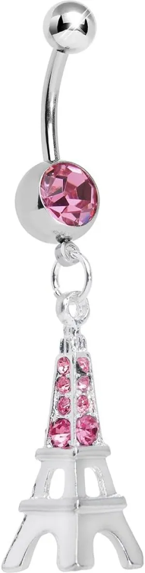 Body Candy Pink Elegant Eiffel Tower Dangle Belly Ring