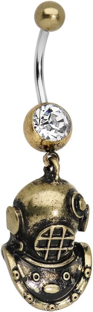 Body Candy Stainless Steel Antiqued Brass Scuba Mask Dangle Belly Ring