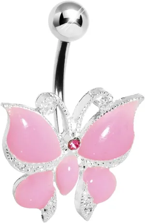 Body Candy Womens Pink Graceful Butterfly Belly Ring