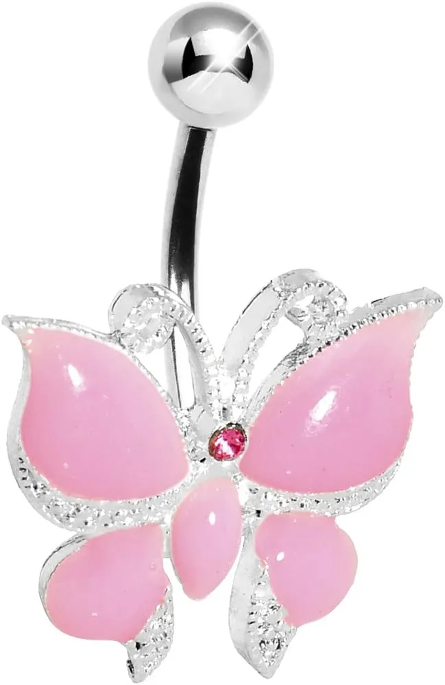 Body Candy Womens Pink Graceful Butterfly Belly Ring