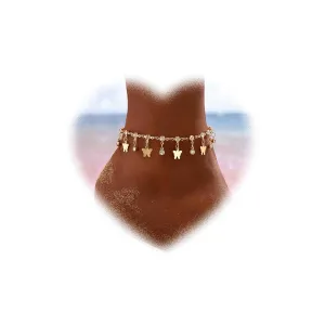 Bohemian Crystal Dangle Chain Anklets Gold Butterfly Tassel Chain Anklet Round Rhinestone Bead Ankle Bracelets Minimalist Butterfly Foot Chain Summer Beach Foot Chain Jewelry for Girl (Gold)