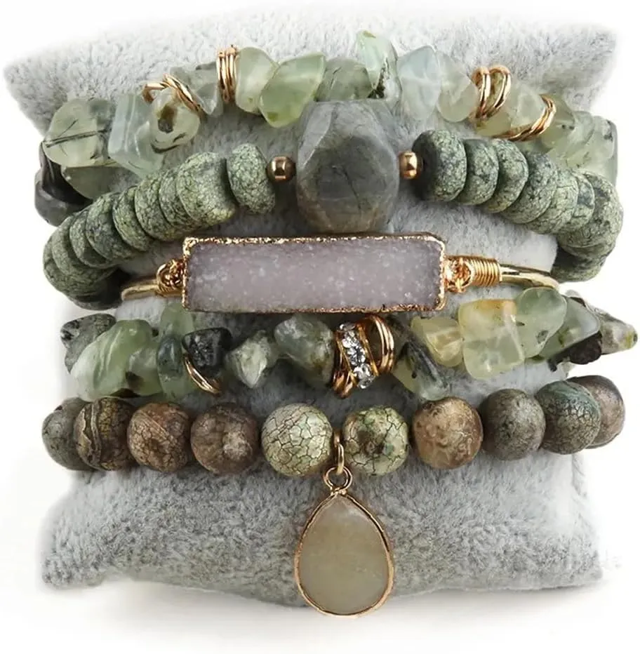 Boho Beaded Bracelets/Bangle for Women,Multilayer 5/6/7PCS Healing Natural Handmade Stone Bead Bracelets Stackable Stretch Friendship Beaded Bracelet Set Trendy Western Bohemian Jewelry Gift