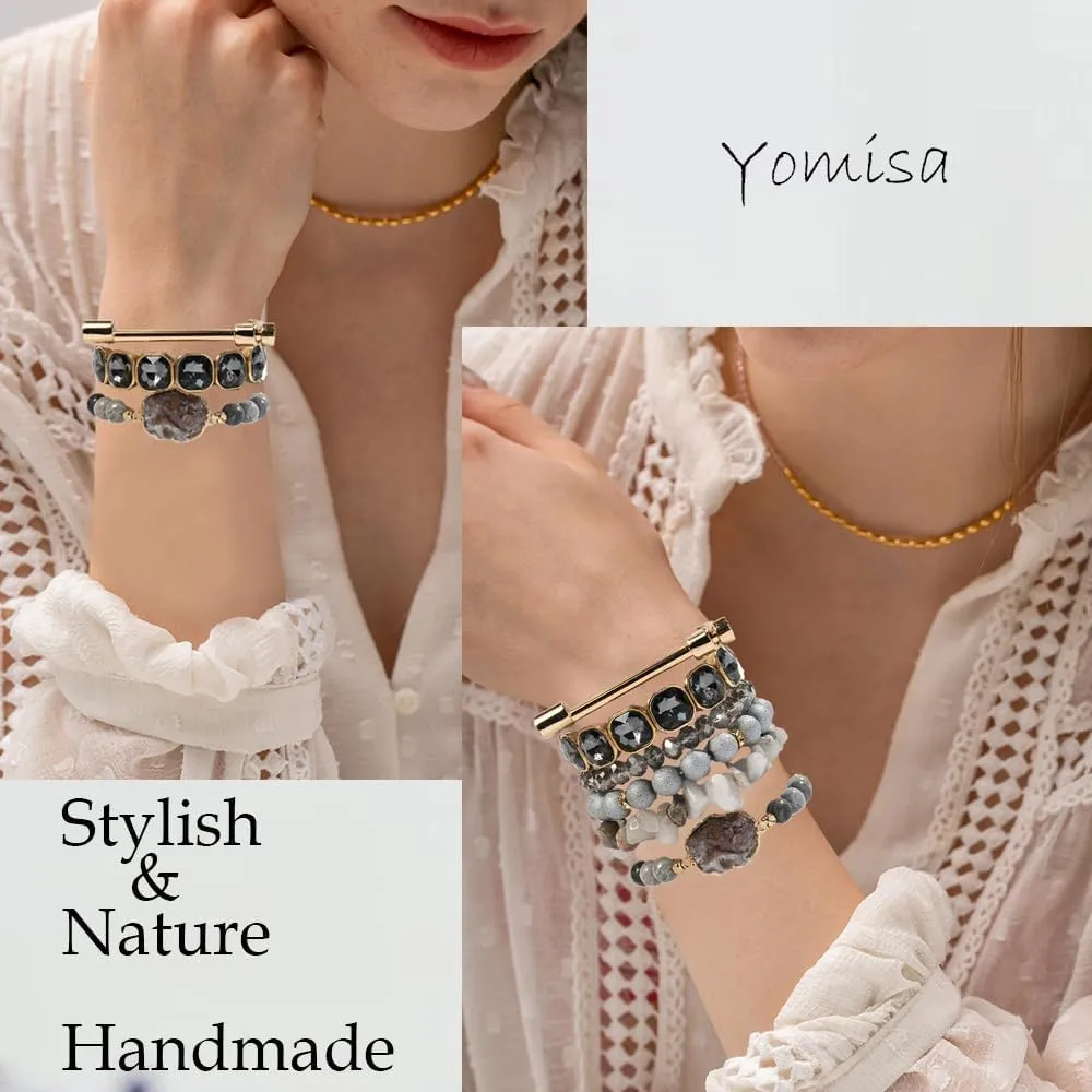 Boho Beaded Bracelets/Bangle for Women,Multilayer 5/6/7PCS Healing Natural Handmade Stone Bead Bracelets Stackable Stretch Friendship Beaded Bracelet Set Trendy Western Bohemian Jewelry Gift