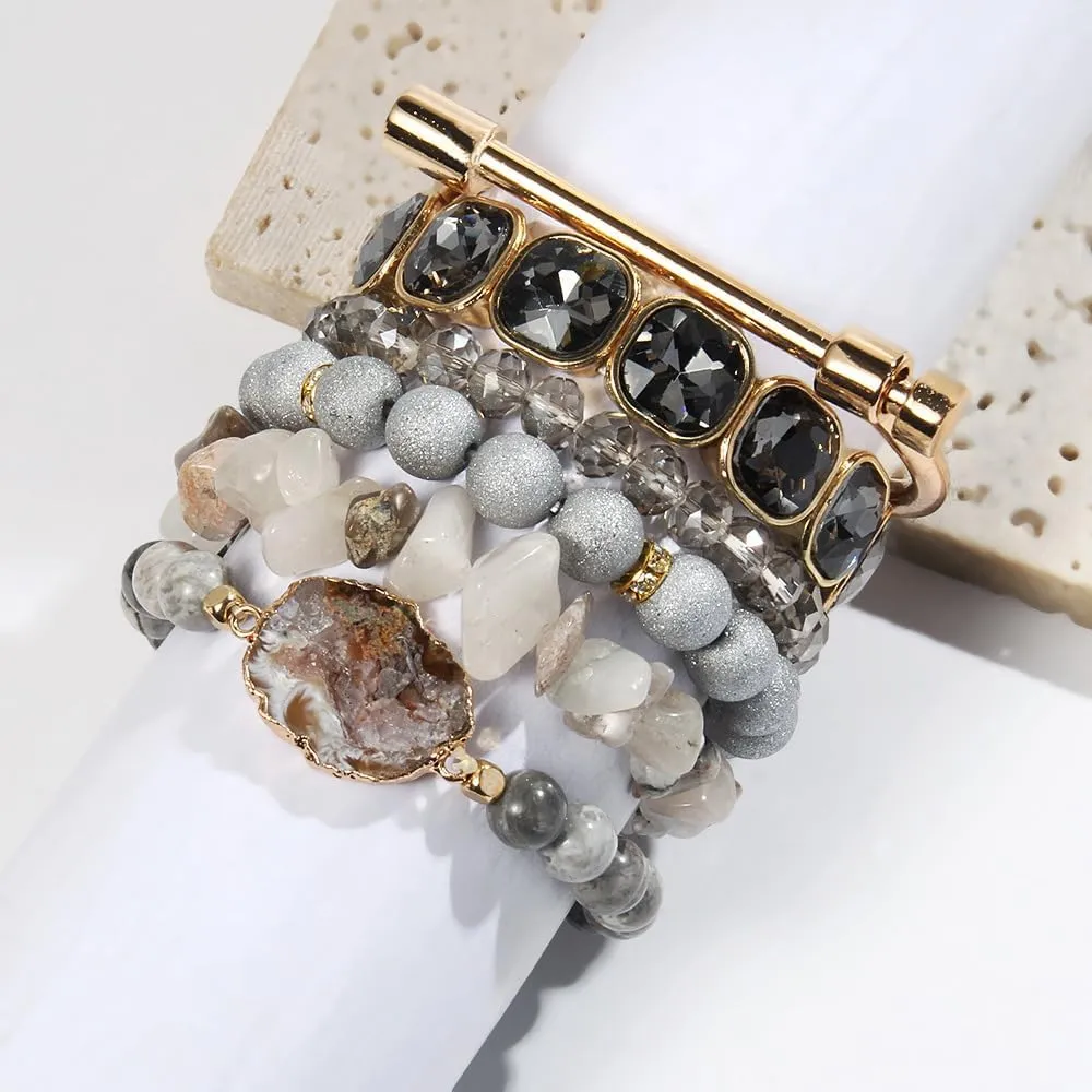 Boho Beaded Bracelets/Bangle for Women,Multilayer 5/6/7PCS Healing Natural Handmade Stone Bead Bracelets Stackable Stretch Friendship Beaded Bracelet Set Trendy Western Bohemian Jewelry Gift