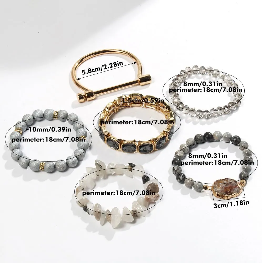 Boho Beaded Bracelets/Bangle for Women,Multilayer 5/6/7PCS Healing Natural Handmade Stone Bead Bracelets Stackable Stretch Friendship Beaded Bracelet Set Trendy Western Bohemian Jewelry Gift