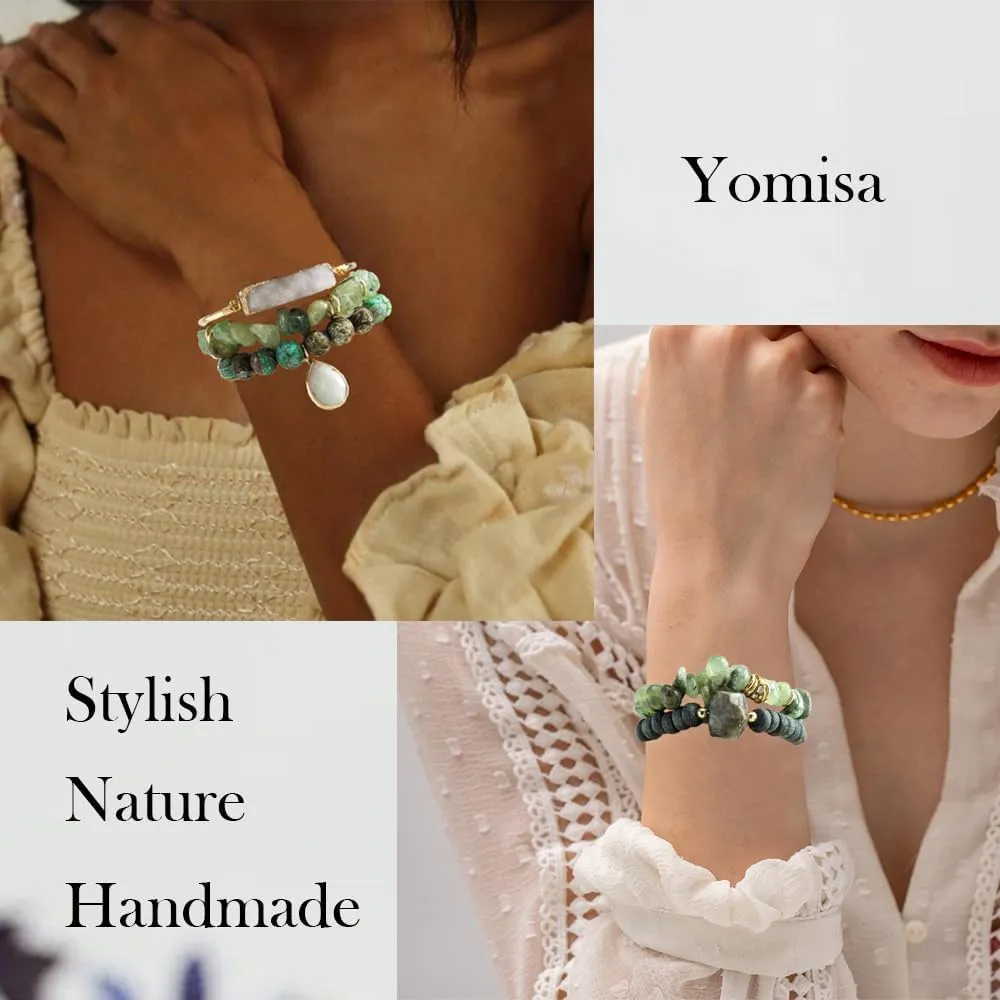Boho Beaded Bracelets/Bangle for Women,Multilayer 5/6/7PCS Healing Natural Handmade Stone Bead Bracelets Stackable Stretch Friendship Beaded Bracelet Set Trendy Western Bohemian Jewelry Gift