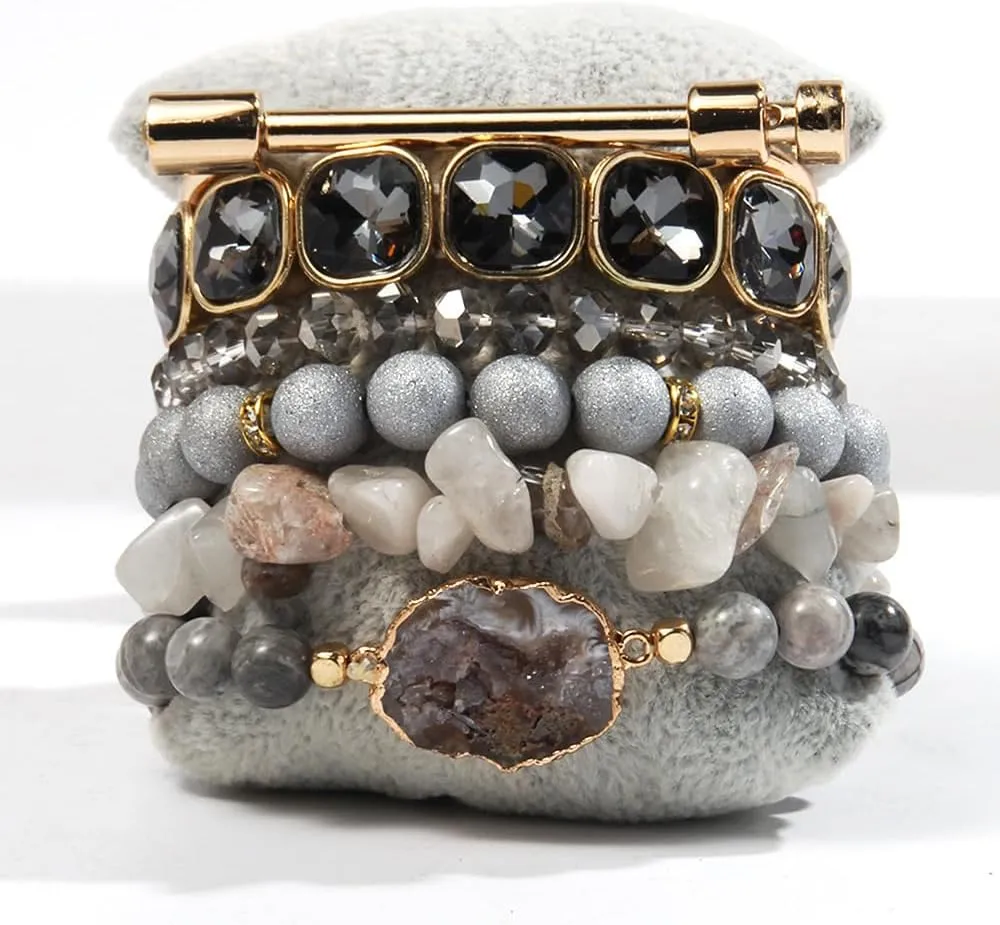 Boho Beaded Bracelets/Bangle for Women,Multilayer 5/6/7PCS Healing Natural Handmade Stone Bead Bracelets Stackable Stretch Friendship Beaded Bracelet Set Trendy Western Bohemian Jewelry Gift