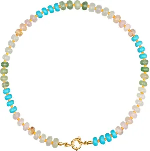 Boho Beaded Necklace for Women Colorful Beads Choker Necklace Natural Stone Handmade Necklace 18K Gold Plated Circular Buckle Surfer Beach Necklace for Women Jewelry Gift