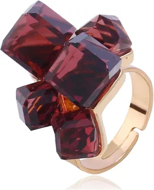 Boho Square Crystal Statement Ring for Women Girls Gold Plated Adjustable Expandable Promise Engagement Geometric Rings Comfort Fit Elegant Art Deco Birthday Christmas Cocktail Party Y2K Jewelry Gift