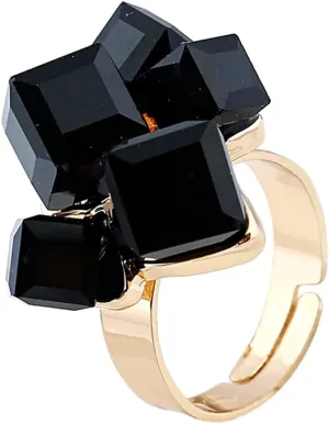 Boho Square Crystal Statement Ring for Women Girls Gold Plated Adjustable Expandable Promise Engagement Geometric Rings Comfort Fit Elegant Art Deco Birthday Christmas Cocktail Party Y2K Jewelry Gift