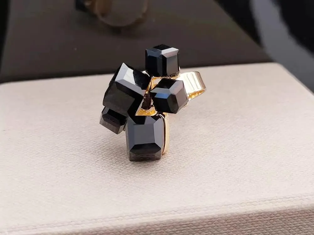 Boho Square Crystal Statement Ring for Women Girls Gold Plated Adjustable Expandable Promise Engagement Geometric Rings Comfort Fit Elegant Art Deco Birthday Christmas Cocktail Party Y2K Jewelry Gift