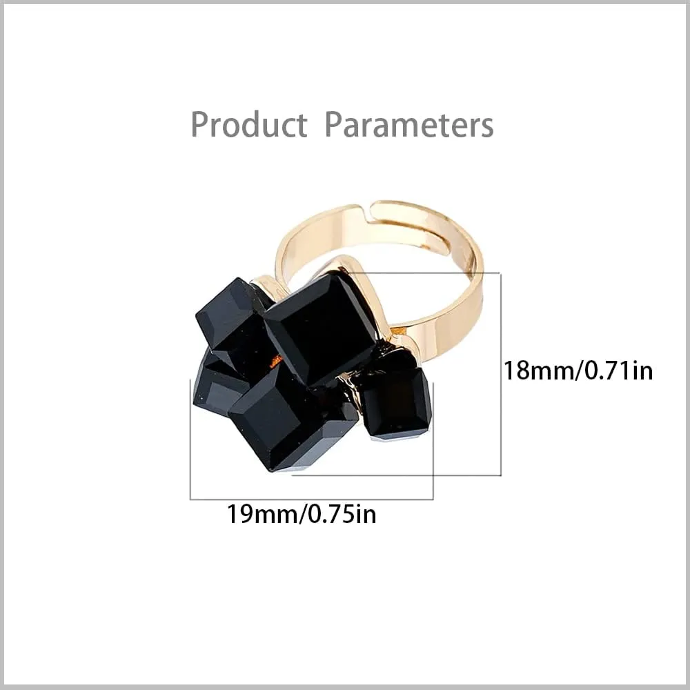 Boho Square Crystal Statement Ring for Women Girls Gold Plated Adjustable Expandable Promise Engagement Geometric Rings Comfort Fit Elegant Art Deco Birthday Christmas Cocktail Party Y2K Jewelry Gift
