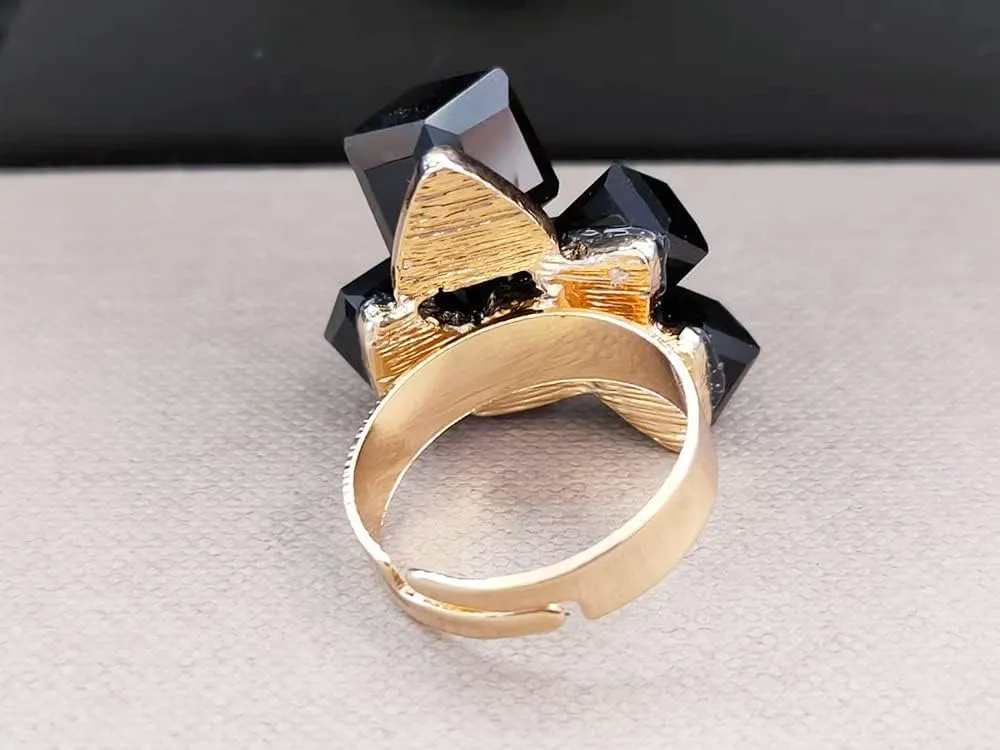 Boho Square Crystal Statement Ring for Women Girls Gold Plated Adjustable Expandable Promise Engagement Geometric Rings Comfort Fit Elegant Art Deco Birthday Christmas Cocktail Party Y2K Jewelry Gift