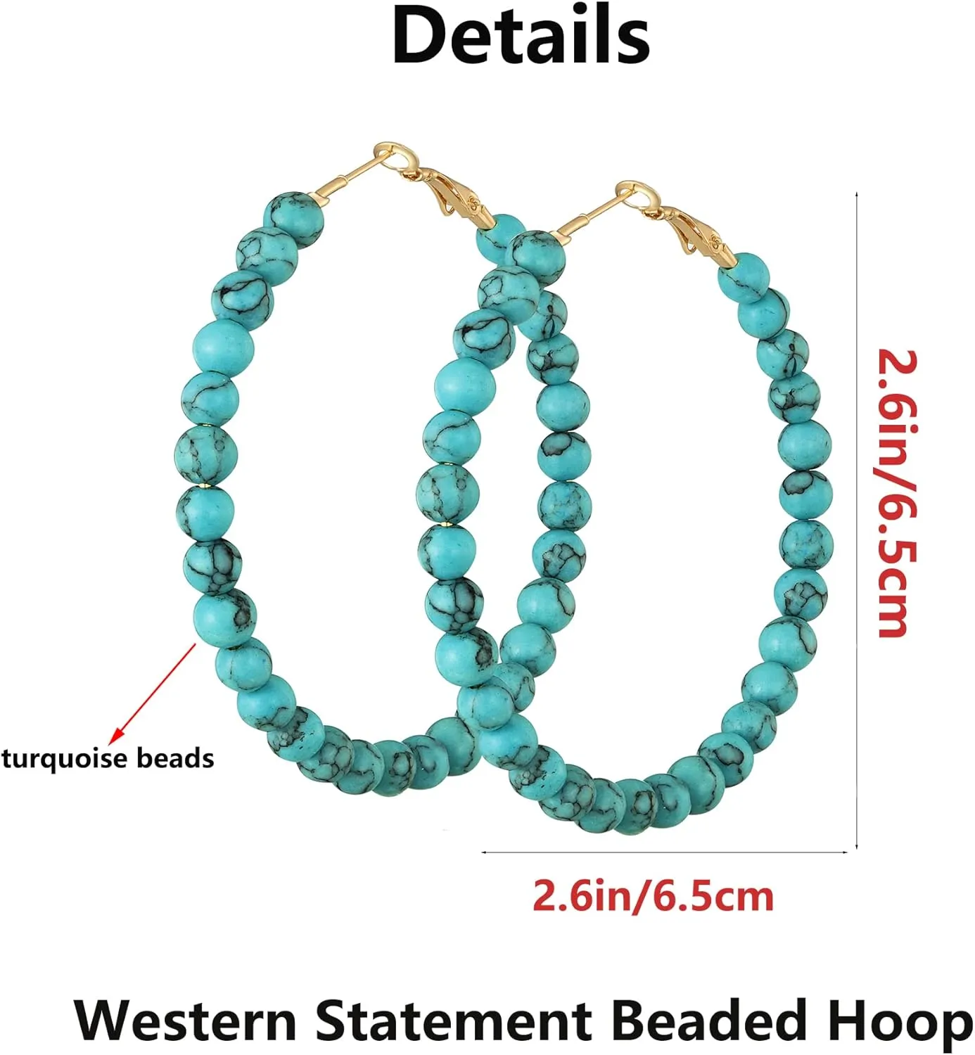 Boho Turquoise Hoop Earrings Beaded Western Turquoise Oval Drop Dangle Earrings for Women Vintage Statement Ethnic Hoop Earrings Jewelry Gift