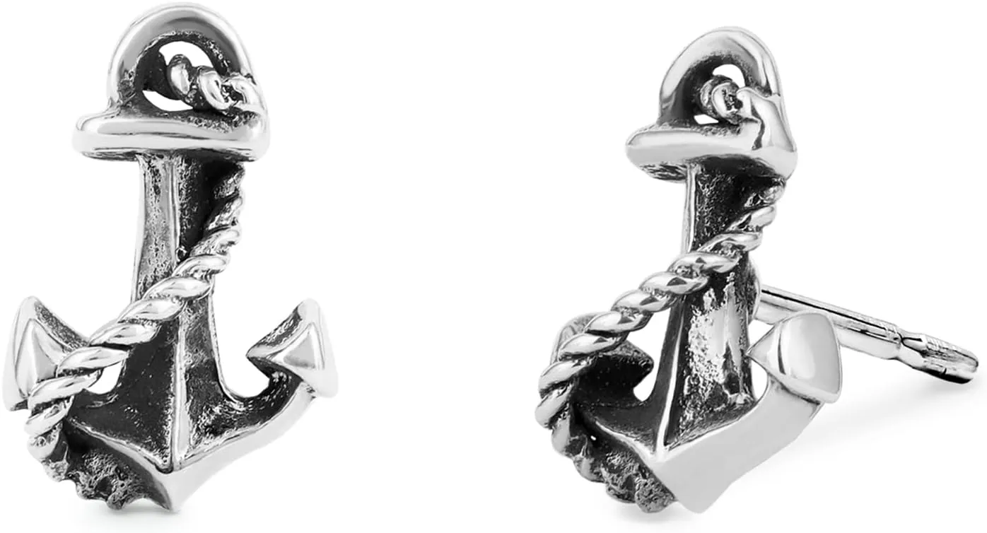 Boma Jewelry Sterling Silver Anchor with Rope Nautical Stud Earrings