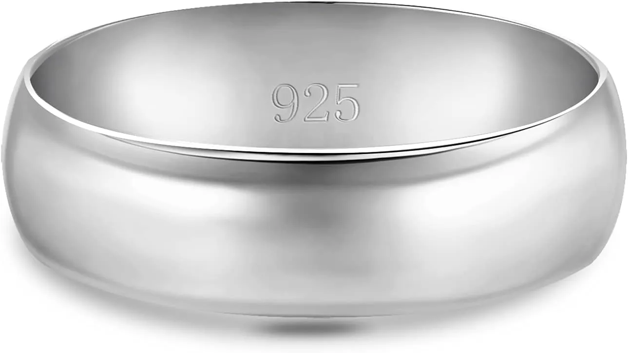 BORUO Silver Ring  925 Pure Sterling Silver Ring - Sterling Silver Rings for Women  Elegant Silver Band Rings For Women and Men - Gifts for Special Occasions 4mm, 6mm Ring Size 4-15