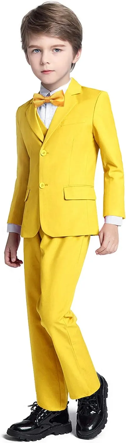 Boys Suit 5 Piece Kids Party Tuxedo Blazer Vest and Pants Set with Tie for Boy Formal