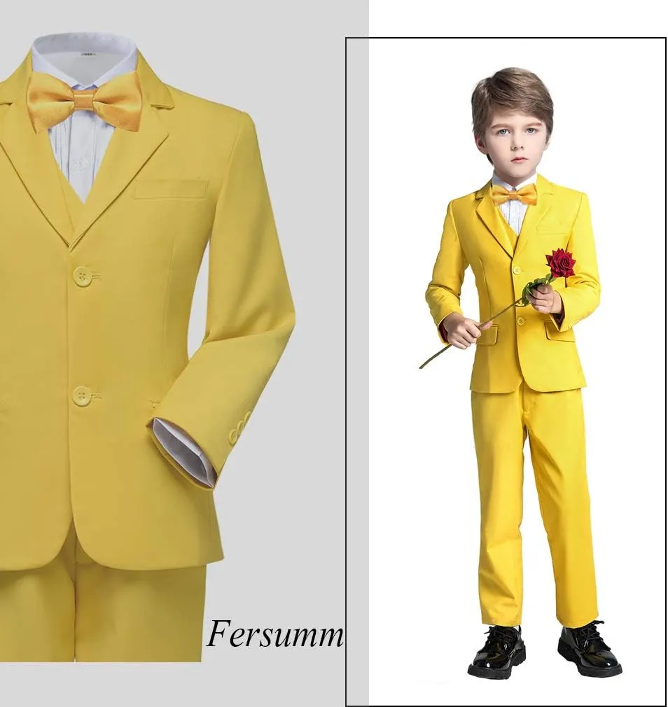 Boys Suit 5 Piece Kids Party Tuxedo Blazer Vest and Pants Set with Tie for Boy Formal