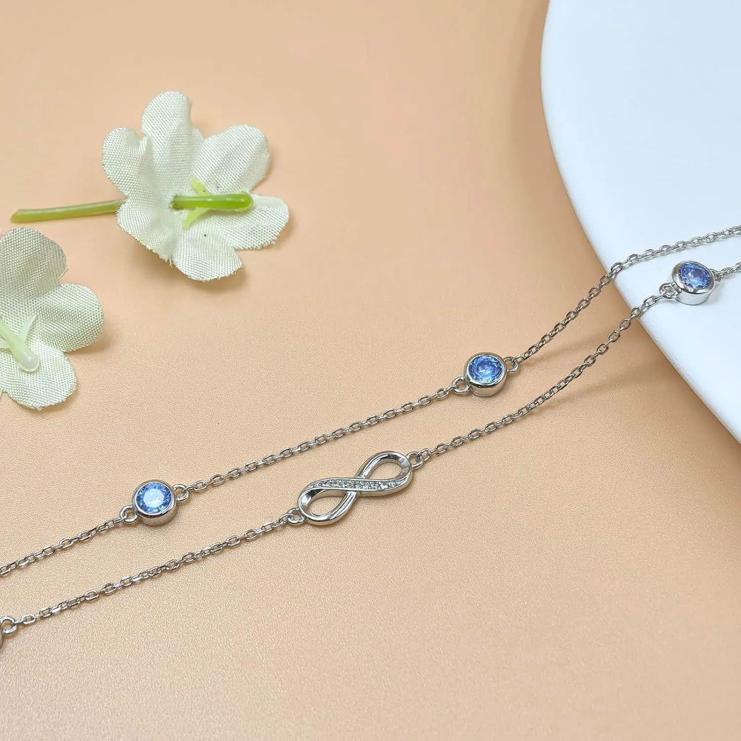 Bracelet/Anklet for Women 925 Sterling Silver Birthstone Bracelet Birthday Adjustable Anklets Jewelry Gifts for Women