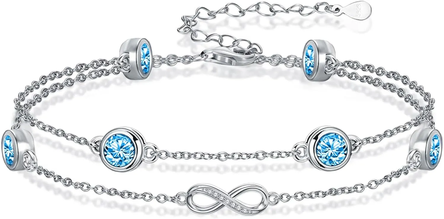 Bracelet/Anklet for Women 925 Sterling Silver Birthstone Bracelet Birthday Adjustable Anklets Jewelry Gifts for Women