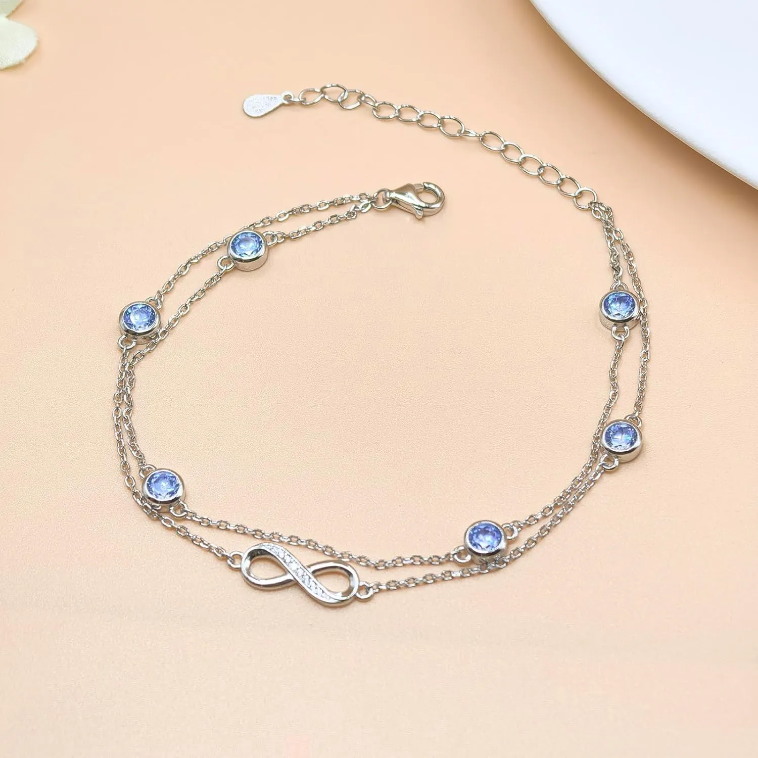 Bracelet/Anklet for Women 925 Sterling Silver Birthstone Bracelet Birthday Adjustable Anklets Jewelry Gifts for Women