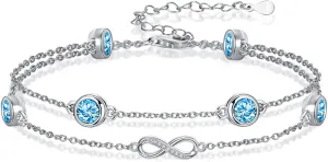 Bracelet/Anklet for Women 925 Sterling Silver Birthstone Bracelet Birthday Adjustable Anklets Jewelry Gifts for Women