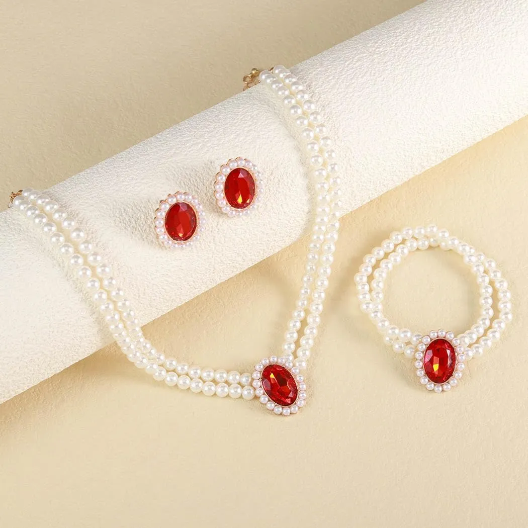 Brishow Pearl Necklace Jewelry Set Wedding Pearls Earrings Necklaces Set Bridal Crystal Bracelet Jewelry for Women (Pack of 3)