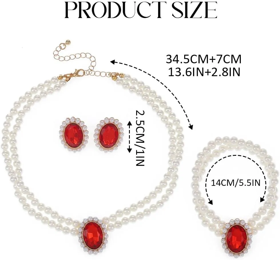 Brishow Pearl Necklace Jewelry Set Wedding Pearls Earrings Necklaces Set Bridal Crystal Bracelet Jewelry for Women (Pack of 3)