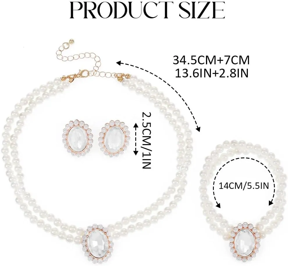 Brishow Pearl Necklace Jewelry Set Wedding Pearls Earrings Necklaces Set Bridal Crystal Bracelet Jewelry for Women (Pack of 3)