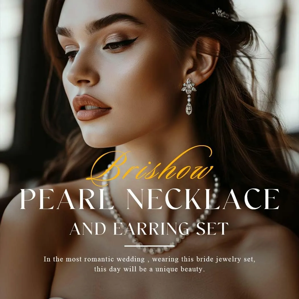 Brishow Pearl Necklace Jewelry Set Wedding Pearls Earrings Necklaces Set Bridal Crystal Bracelet Jewelry for Women (Pack of 3)