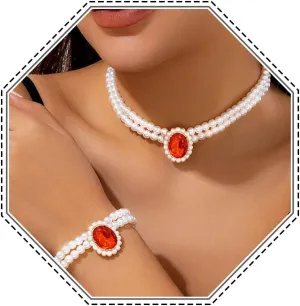 Brishow Pearl Necklace Jewelry Set Wedding Pearls Earrings Necklaces Set Bridal Crystal Bracelet Jewelry for Women (Pack of 3)
