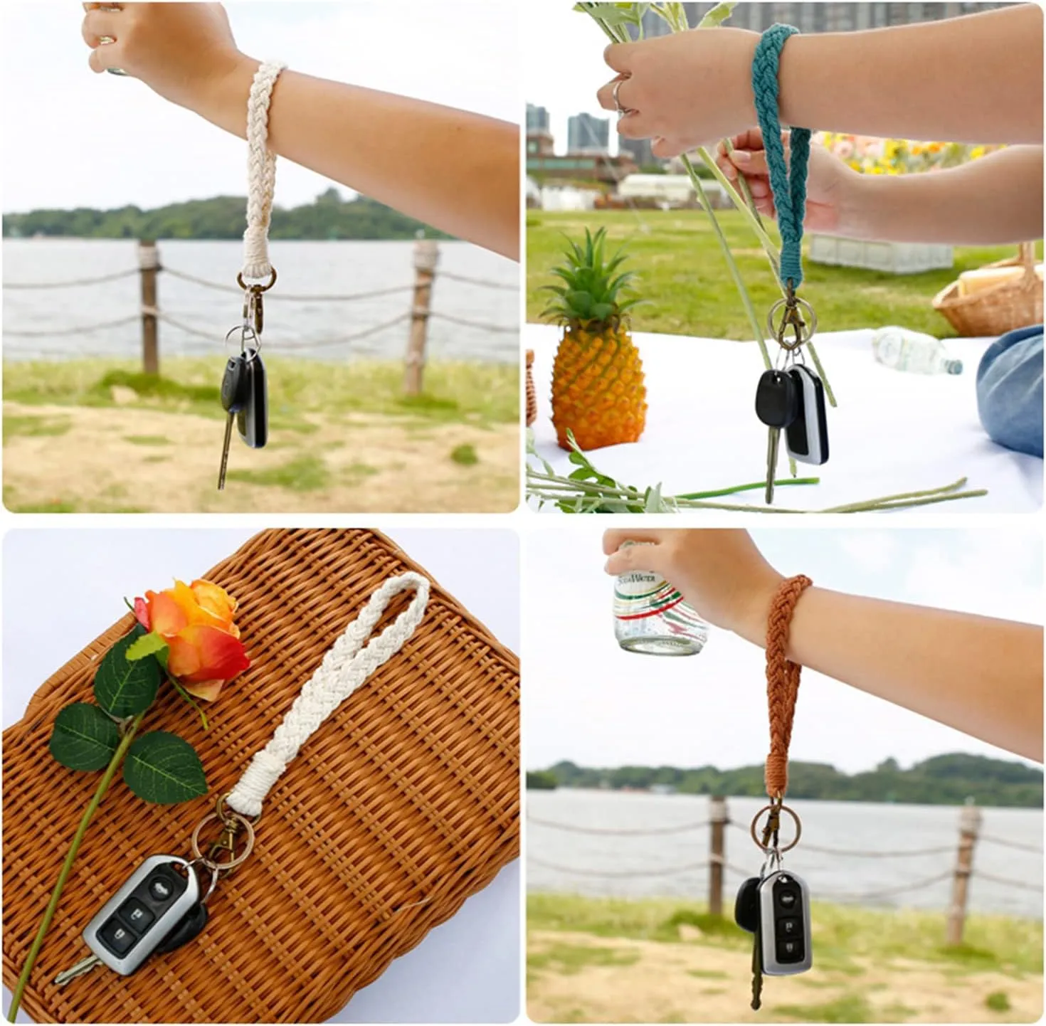 Bulk 4/6pcs Boho Macrame Keychain Bracelet Handmade Weave Exquisite Wristlet Keyring Holder Wrist Lanyard for Women