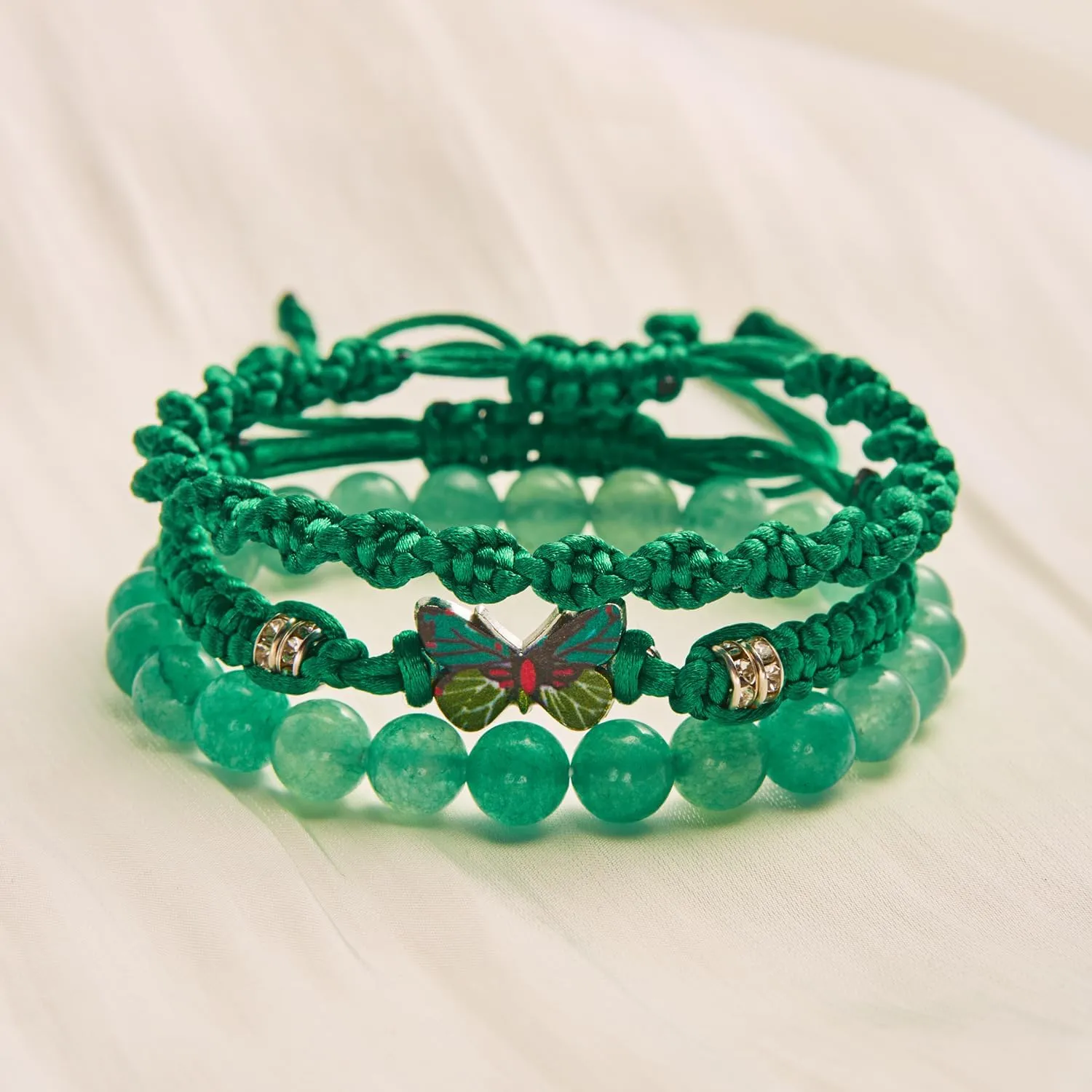 Caiyao 3Pcs Bohemia Colorful Butterfly Charm Bracelets Set Handmade Stackable Butterfly Amimals Braided 8mm Beaded Stretch Bracelets Multilayer Beach Anklets for Women Summer Beach Jewelry Gifts