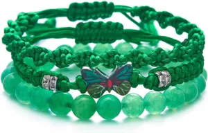 Caiyao 3Pcs Bohemia Colorful Butterfly Charm Bracelets Set Handmade Stackable Butterfly Amimals Braided 8mm Beaded Stretch Bracelets Multilayer Beach Anklets for Women Summer Beach Jewelry Gifts