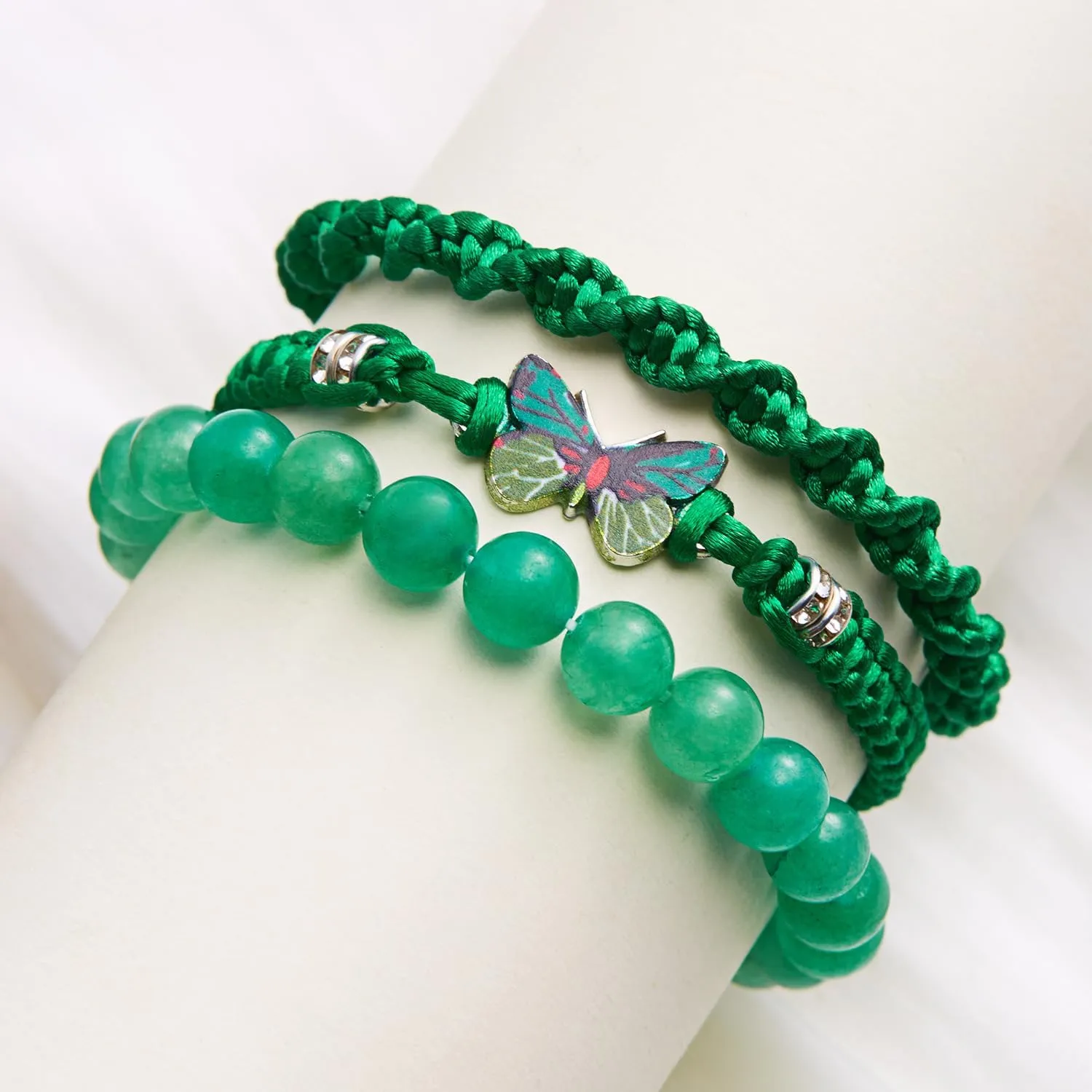 Caiyao 3Pcs Bohemia Colorful Butterfly Charm Bracelets Set Handmade Stackable Butterfly Amimals Braided 8mm Beaded Stretch Bracelets Multilayer Beach Anklets for Women Summer Beach Jewelry Gifts
