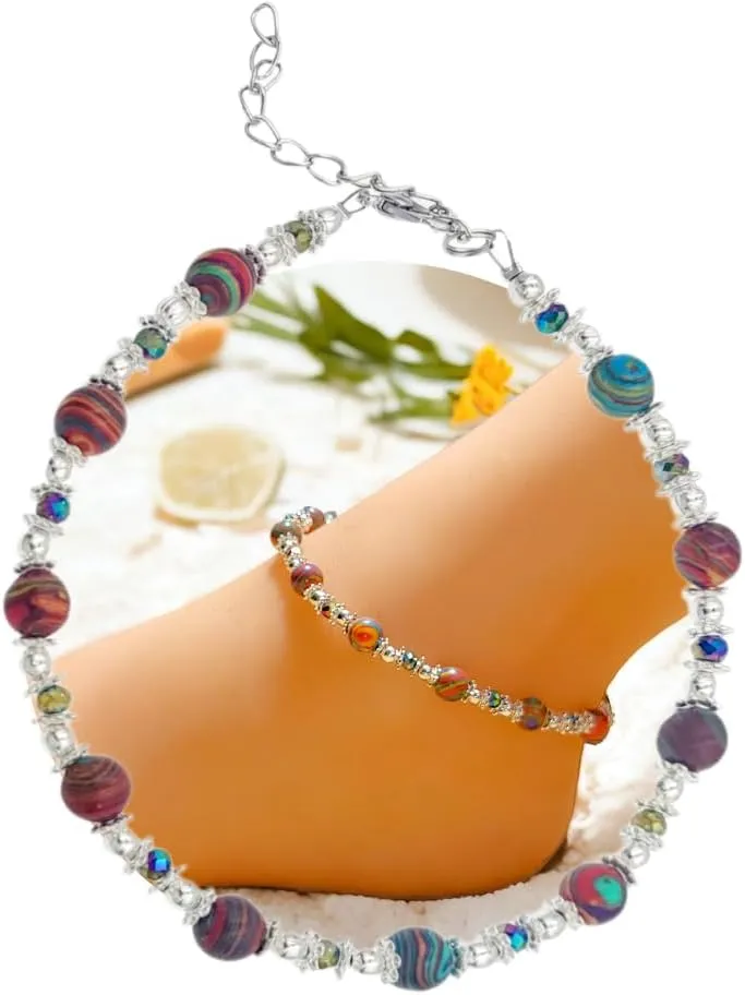 Calsilica and Lava Turtle, Dragonfly, Butterfly, Flower, and Tree Charm Anklet for Women Handmade Hypoallergenic Beach Gala Wedding Style Jewelry