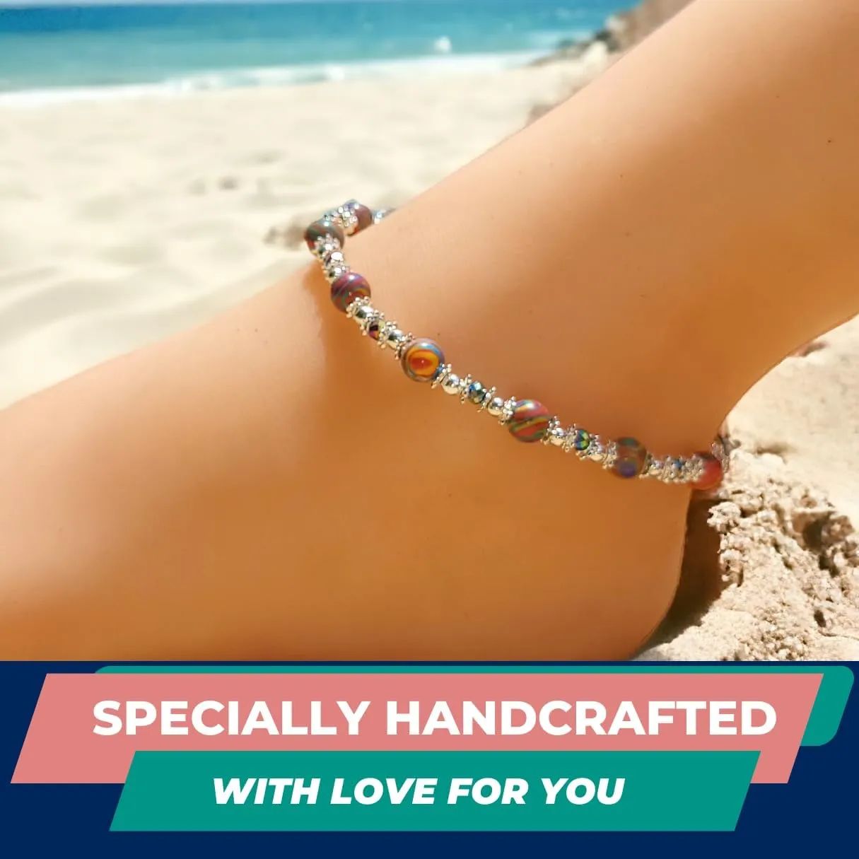 Calsilica and Lava Turtle, Dragonfly, Butterfly, Flower, and Tree Charm Anklet for Women Handmade Hypoallergenic Beach Gala Wedding Style Jewelry