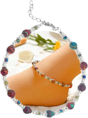Calsilica and Lava Turtle, Dragonfly, Butterfly, Flower, and Tree Charm Anklet for Women Handmade Hypoallergenic Beach Gala Wedding Style Jewelry