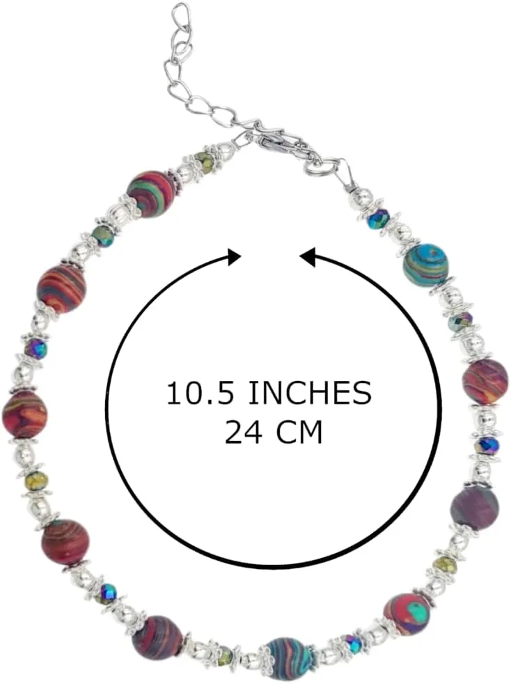 Calsilica and Lava Turtle, Dragonfly, Butterfly, Flower, and Tree Charm Anklet for Women Handmade Hypoallergenic Beach Gala Wedding Style Jewelry