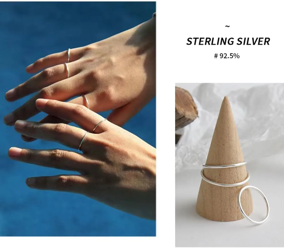 CANDYFANCY 925 Sterling Silver 1.2mm Stacked Midi Thin Rings for Women Knuckle Ring Band Stacking Ring Set Size 2.5-8.5