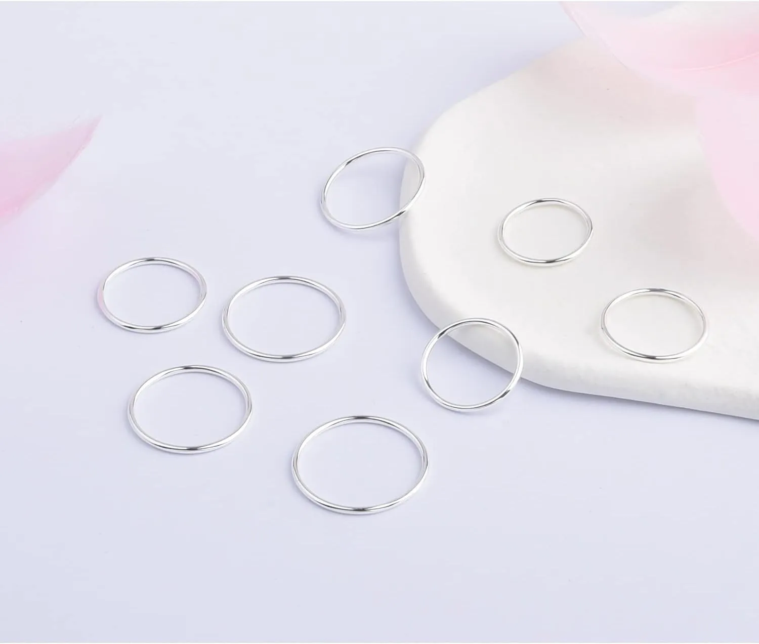 CANDYFANCY 925 Sterling Silver 1.2mm Stacked Midi Thin Rings for Women Knuckle Ring Band Stacking Ring Set Size 2.5-8.5