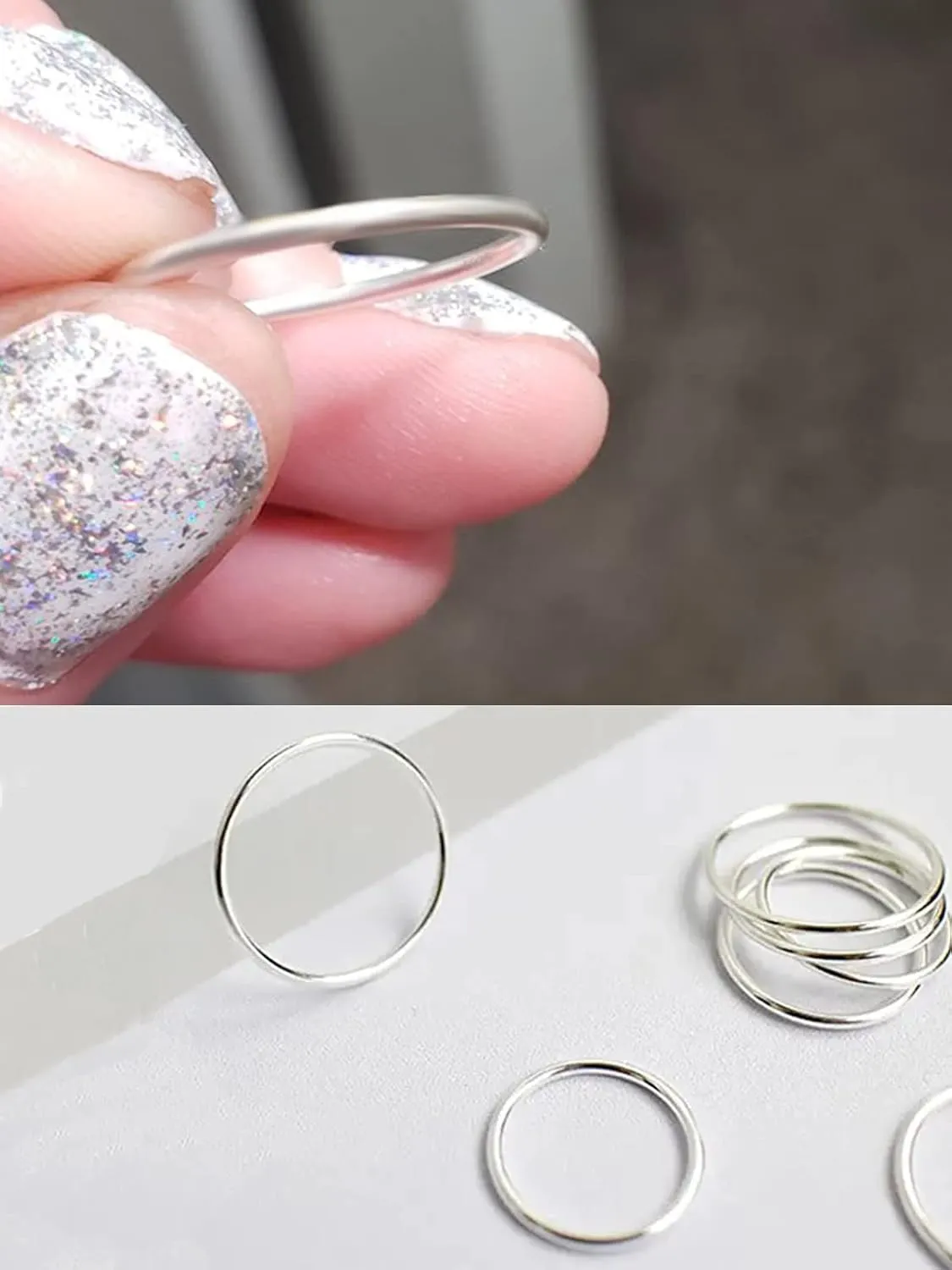 CANDYFANCY 925 Sterling Silver 1.2mm Stacked Midi Thin Rings for Women Knuckle Ring Band Stacking Ring Set Size 2.5-8.5