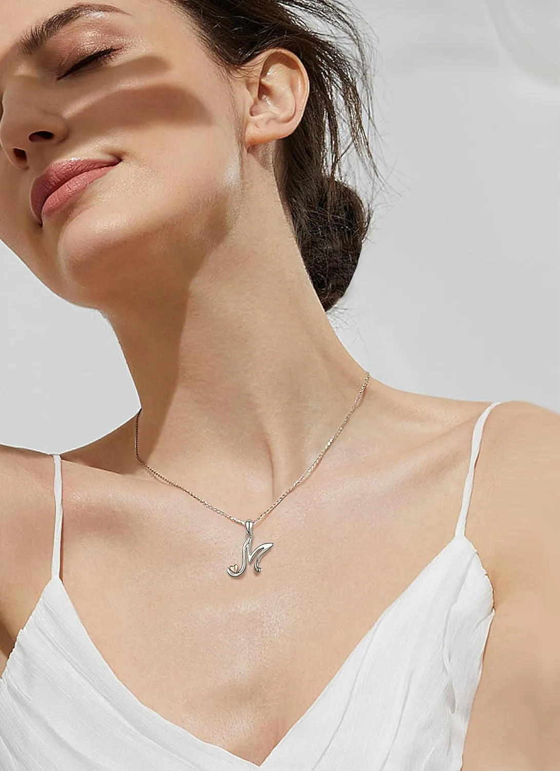 CELESTIA 925 Sterling Silver Initial Necklaces 26 Letter with Rose Gold Heart - 18 Inch Chain