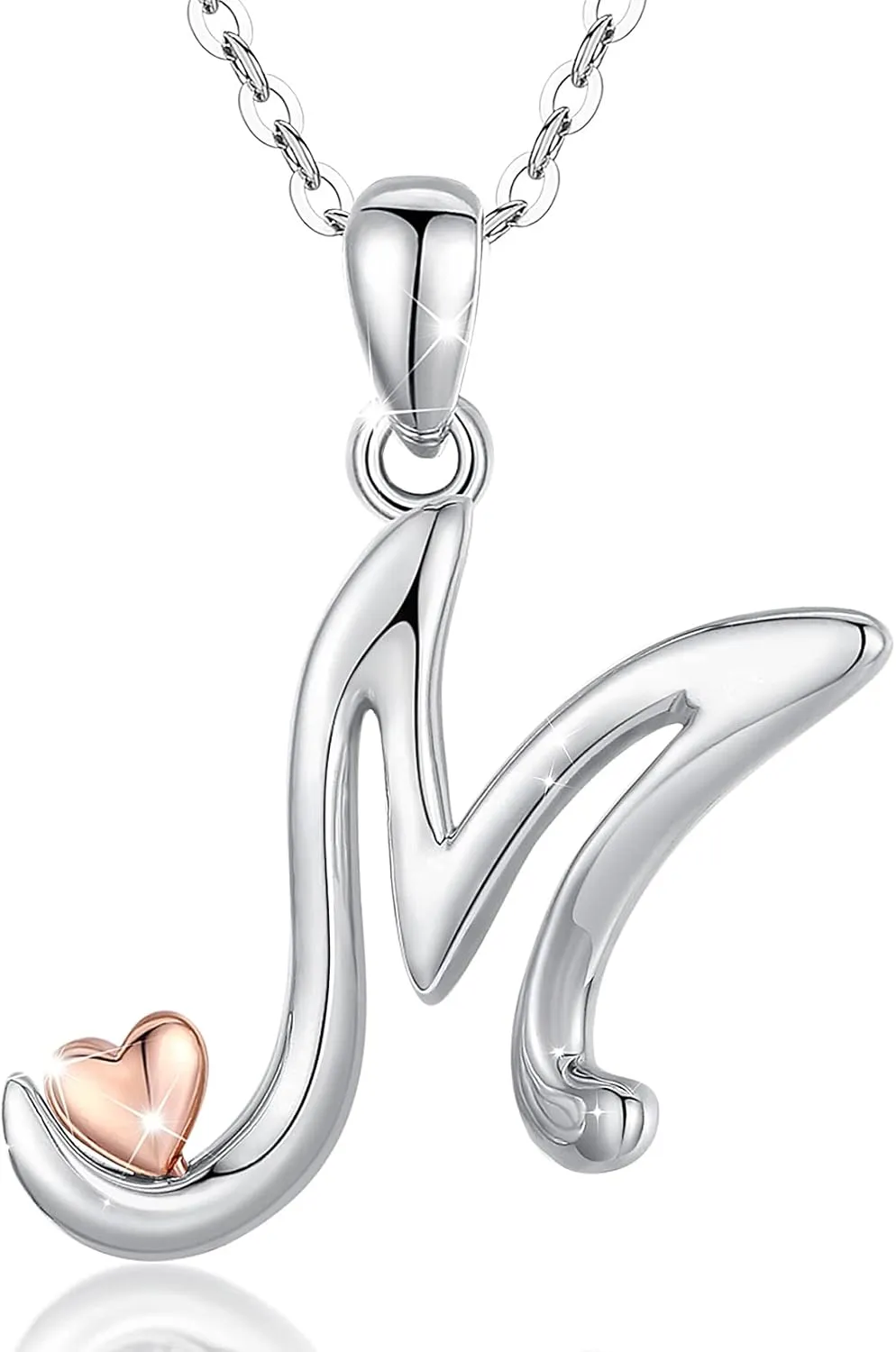CELESTIA 925 Sterling Silver Initial Necklaces 26 Letter with Rose Gold Heart - 18 Inch Chain