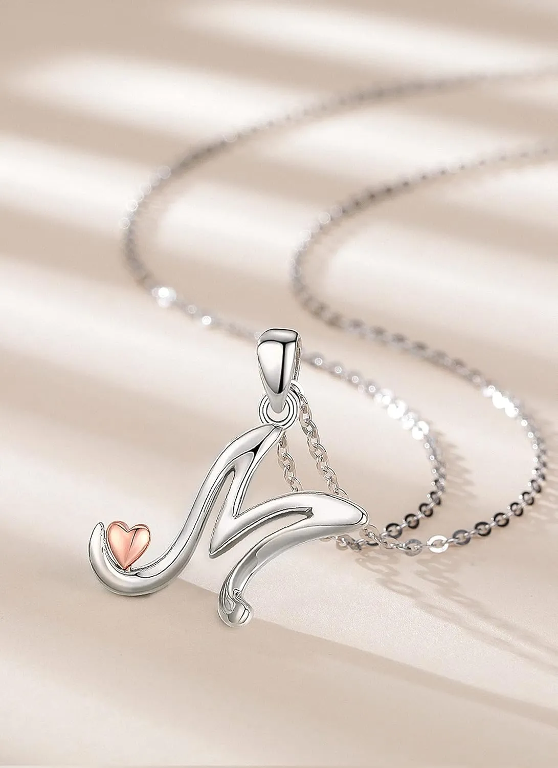 CELESTIA 925 Sterling Silver Initial Necklaces 26 Letter with Rose Gold Heart - 18 Inch Chain
