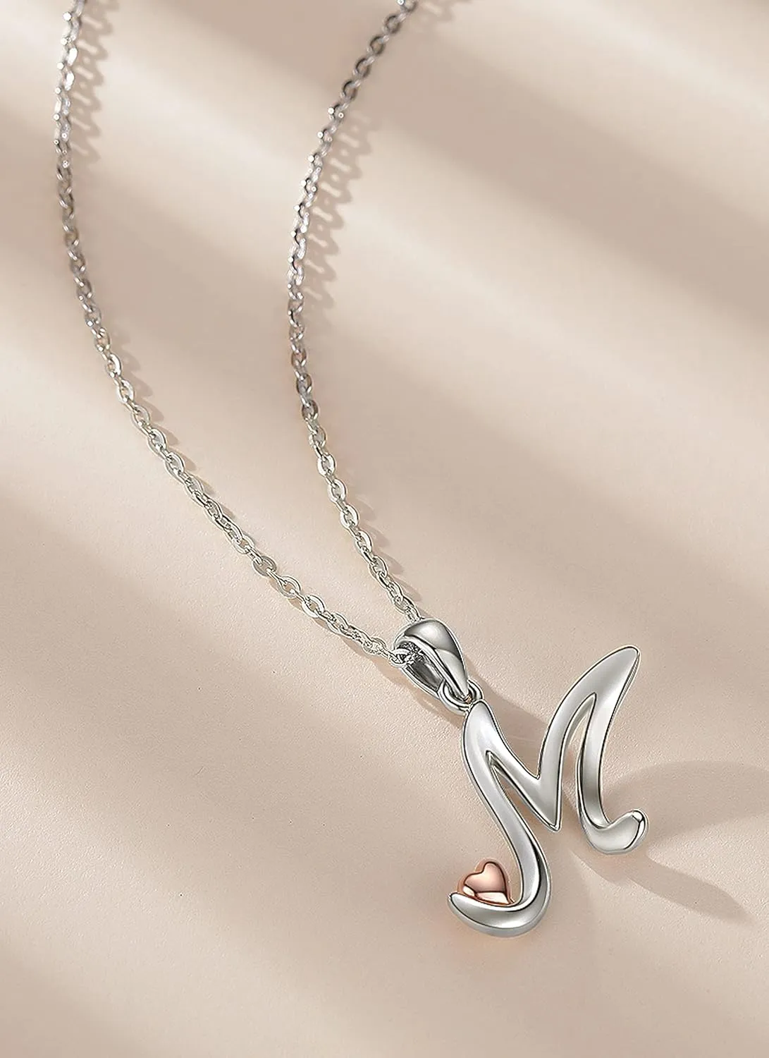 CELESTIA 925 Sterling Silver Initial Necklaces 26 Letter with Rose Gold Heart - 18 Inch Chain