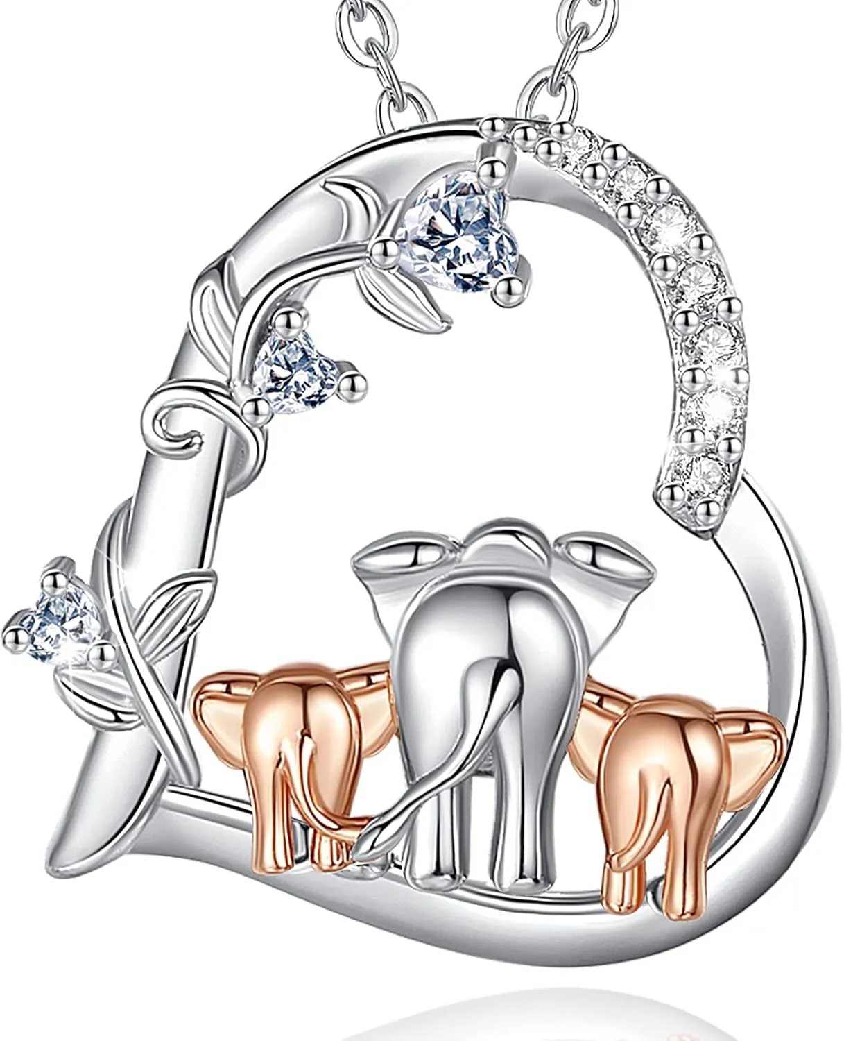 CELESTIA Sterling Silver Mom and Baby Elephant Necklaces for Women - 18 Inch Chain