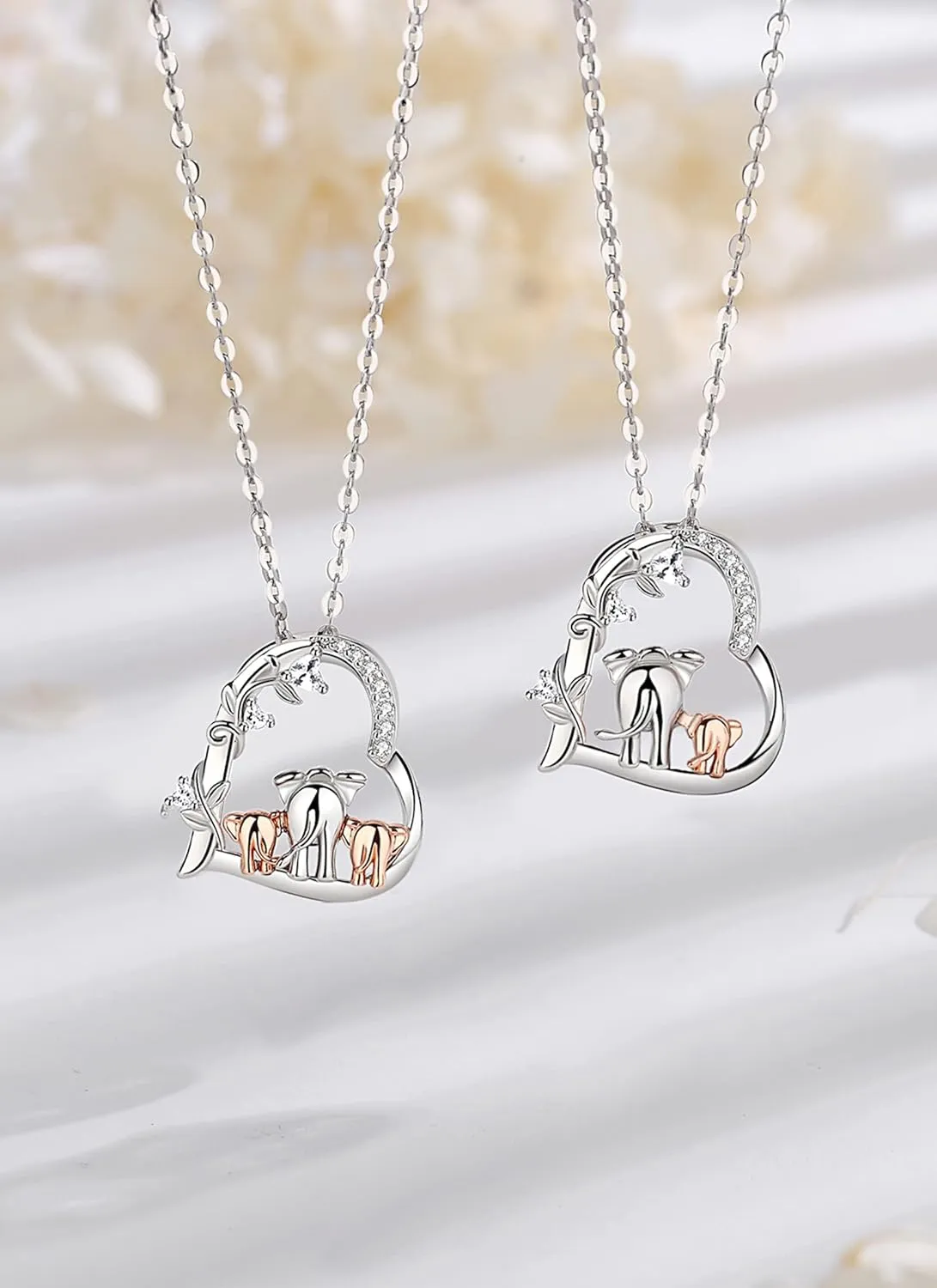CELESTIA Sterling Silver Mom and Baby Elephant Necklaces for Women - 18 Inch Chain