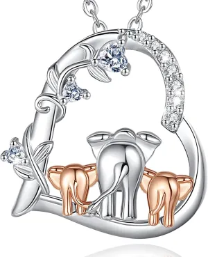 CELESTIA Sterling Silver Mom and Baby Elephant Necklaces for Women - 18 Inch Chain